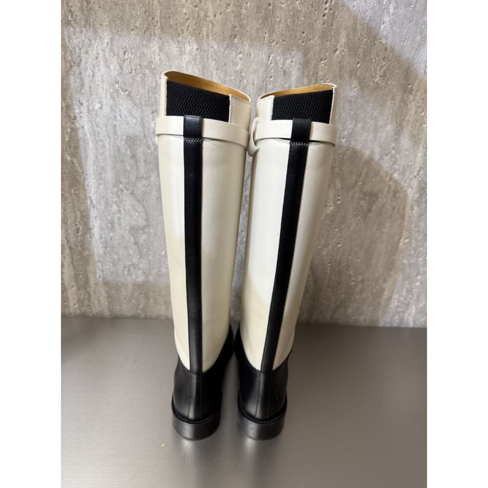 Christian Dior Womens Two-Tone Leather Tall Riding Boots Black & White Size 38.5 - Picture 2 of 15